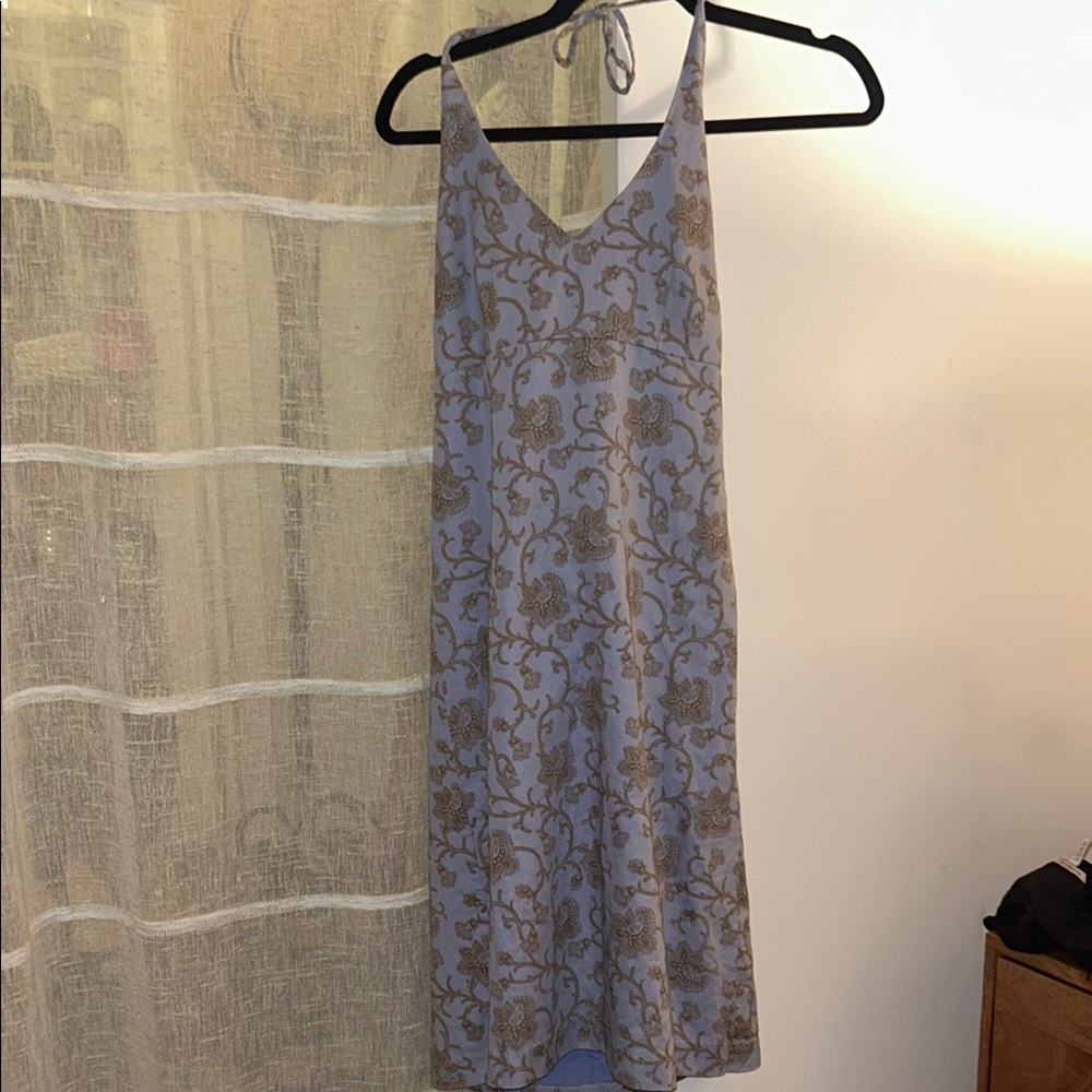 J. Crew blue and gold halter dress
